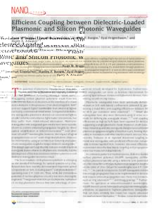 pubs.acs.org/NanoLett  Efficient Coupling between Dielectric-Loaded Plasmonic and Silicon Photonic Waveguides Ryan M. Briggs,*,† Jonathan Grandidier,† Stanley P. Burgos,† Eyal Feigenbaum,† and Harry A. Atwater†