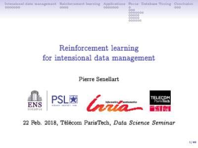 Intensional data management  Reinforcement learning Applications