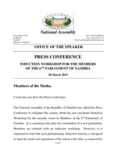 National Assembly Private BagWindhoek Namibia Republic of Namibia