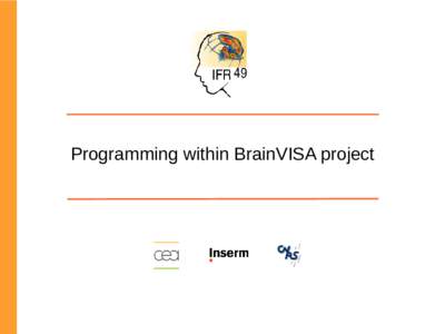 Programming within BrainVISA project  What is the BrainVISA project ? Complete development environement RedMine based forge Integration of various programming languages