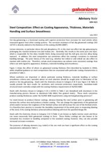 Advisory Note GEN 35/2 Steel Composition: Effect on Coating Appearance, Thickness, Materials Handling and Surface Smoothness July 2013
