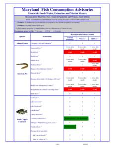 Maryland Fish Consumption Advisories Statewide Fresh Water, Estuarine and Marine Waters Recommended Meal Size: 8 oz - General Population and Women; 3 oz Children NOTE: Consumption recommendations based on spacing of meal