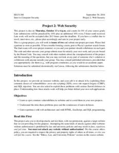 EECS 388 Intro to Computer Security September 30, 2016 Project 2: Web Security