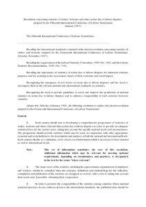 Resolution concerning statistics of strikes, lockouts and other action due to labour disputes, adopted by the Fifteenth International Conference of Labour Statisticians (January 1993)