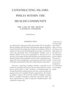 Constructing Islamophilia Within the Muslim Community the case of the muslim canadian congress Caitlin Downie*