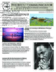 INSIDE THIS ISSUE:  P2 Words of Joy | P3 Remembrances | P10 Poetry Corner | P5-11 Upcoming Events | P12 January Calendar THE BFUU COMMUNICATOR Berkeley Fellowship of Unitarian Universalists