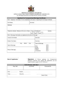 APPLICATION FOR COMPUTERIZED MARRIAGE CERTIFICATE