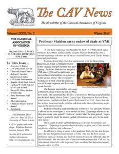 The CAV News The Newsletter of the Classical Association of Virginia Volume LXXX, No. 2 THE CLASSICAL ASSOCIATION
