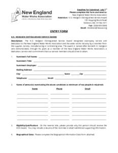 st  Deadline for Submittal: July 1 Please complete this form and send to: New England Water Works Association Attention: K.O. Hodgson Distinguished Service Award