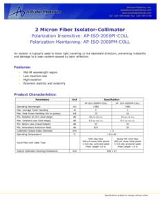 AdValue Photonics, Inc. [removed] www.advaluephotonics.com Tel: [removed]; Fax: [removed]Micron Fiber Isolator-Collimator