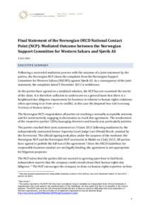 DRAFT Final Statement of the Norwegian OECD National Contact Point (NCP): Mediated Outcome between the Norwegian Support Committee for Western Sahara and Sjøvik AS