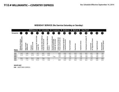 Bus Schedule Effective September 14, 2014  WILLIMANTIC—COVENTRY EXPRESS WEEKDAY SERVICE (No Service Saturday or Sunday)