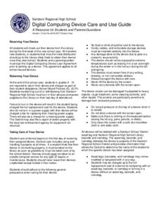 Sanborn Regional High School  Digital Computing Device Care and Use Guide A Resource for Students and Parents/Guardians Version 1.0 for theSchool Year