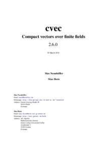 cvec Compact vectors over finite fieldsMarchMax Neunhöffer