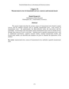 Household Sample Surveys in Developing and Transition Countries  Chapter IX Measurement error in household surveys: sources and measurement Daniel Kasprzyk Mathematica Policy Research