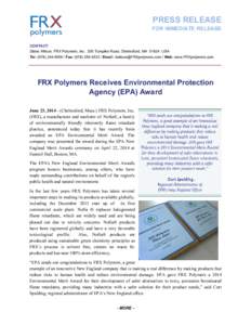 Microsoft Word - FRX Award Press Release FINAL ML and EPA comments without picture