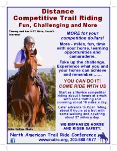 Distance Competitive Trail Riding Fun, Challenging and More Tammy and her MFT Mare, Susie’s Stardust