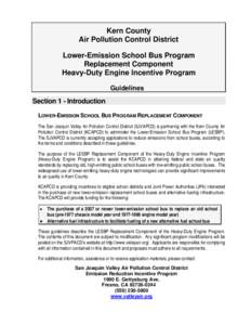 Kern County Air Pollution Control District Lower-Emission School Bus Program Replacement Component Heavy-Duty Engine Incentive Program Guidelines