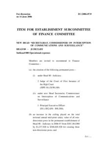 For discussion on 14 June 2006 EC[removed]ITEM FOR ESTABLISHMENT SUBCOMMITTEE