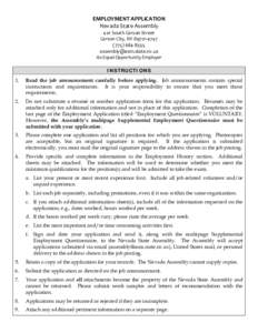 EMPLOYMENT APPLICATION Nevada State Assembly 401 South Carson Street Carson City, NV 