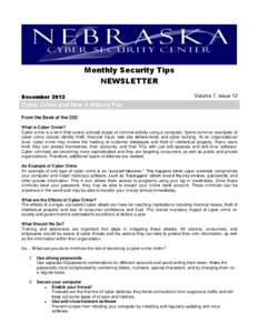 Monthly Security Tips NEWSLETTER December 2012 Volume 7, Issue 12