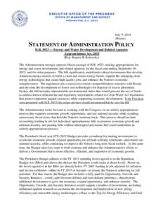 Statement of Administration Policy on H.R[removed]Energy and Water Development and Related Agencies Appropriations Act, 2015
