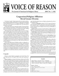 VOICE OF REASON The Journal of Americans for Religious Liberty 2009, NoCongressional Religious Affiliations