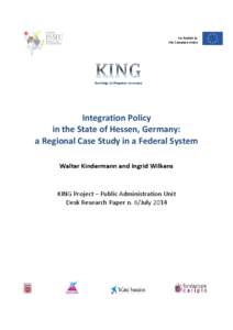 Co-funded by the European Union Integration Policy in the State of Hessen, Germany: a Regional Case Study in a Federal System