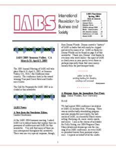 IABS Newsletter Spring, 2004 Table of Contents