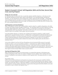 Early Learning Second Step Program Self-Regulation Skills  Ready to Succeed in School: Self-Regulation Skills and the New Second Step