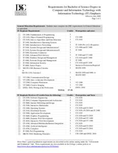 Requirements for Bachelor of Science Degree in        Computer and Information Technology with Information Technology (IT) Emphasis Effective July 2009 Page 1 of 2