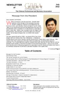 July 2012 NEWSLETTER of The Chinese Professional and Business Association