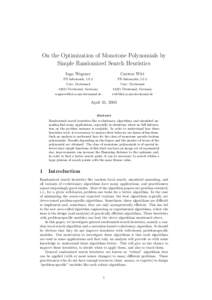 On the Optimization of Monotone Polynomials by Simple Randomized Search Heuristics Ingo Wegener Carsten Witt