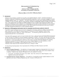 Page 1 of 5  Memorandum of Understanding Between Hebrew Union College and the University of Southern California
