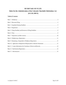 SECRETARY OF STATE Rules for the Administration of the Colorado Charitable Solicitations Act [8 CCRTable of Contents Rule 1. Definitions. .........................................................................
