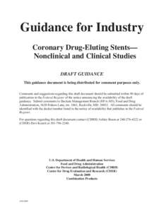 Guidance for Industry Coronary Drug-Eluting Stents - Nonclinical and Clinical Studies