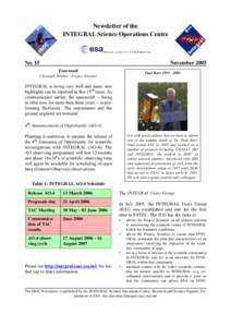 Newsletter of the INTEGRAL Science Operations Centre No. 15  November 2005