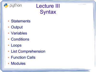 Lecture III Syntax ● Statements