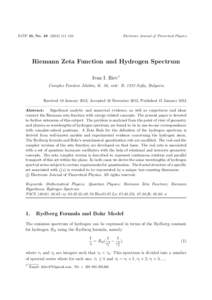 EJTP 10, No–134  Electronic Journal of Theoretical Physics Riemann Zeta Function and Hydrogen Spectrum Ivan I. Iliev∗