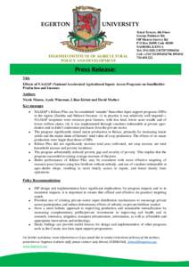 EGERTON  UNIVERSITY TEGEMEO INSTITUTE OF AGRICULTURAL POLICY AND DEVELOPMENT