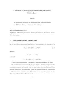 A theorem on homogeneous differential polynomials Matthew Buck 1  Abstract