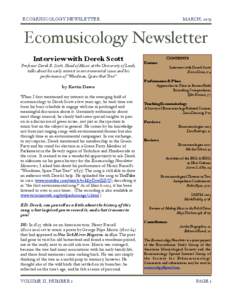 ECOMUSICOLOGY NEWSLETTER!  MARCH, 2013 Ecomusicology Newsletter Interview with Derek Scott