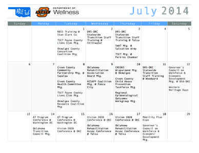 July Calendar of Trainings and Events