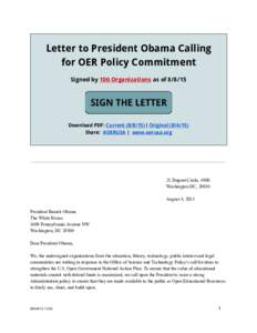 Letter to President Obama Calling for OER Policy Commitment   Signed by ​ 106 Organizations​