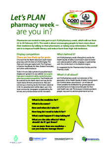 Let’s PLAN  pharmacy week – www.open.hqsc.govt.nz