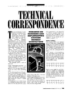 TECHNICAL CORRESPONDENCE his correspondence is motivated by two articles in Communications, one of them proposing an 