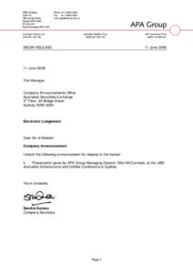 MEDIA RELEASE  11 June[removed]June 2008 The Manager