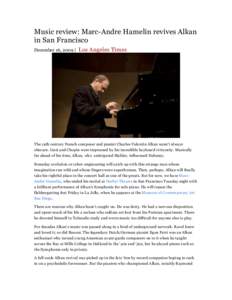 Music review: Marc-Andre Hamelin revives Alkan in San Francisco December 16, 2009 | Los Angeles Times