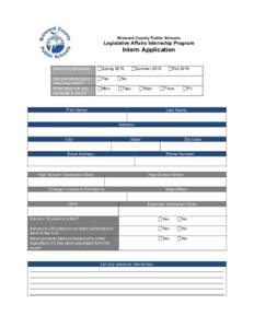 Broward County Public Schools  Legislative Affairs Internship Program Intern Application Internship Semester: