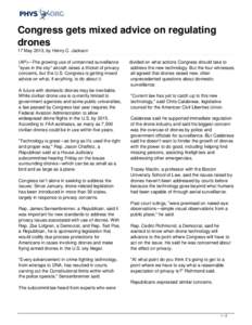 Congress gets mixed advice on regulating drones